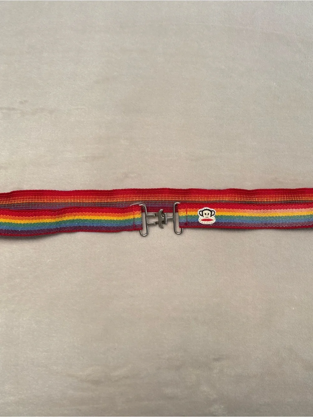 Paul Frank Red Rainbow Stripe Webbing Belt with Jolly Face Patch